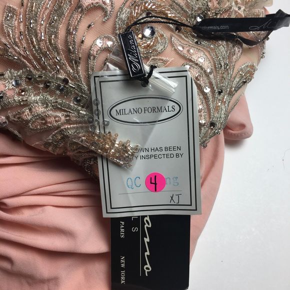 NWT Milano Formals Size 4 Light Pink Chiffon Beaded Prom Maxi Dress Formal Gown - Picture 14 of 16